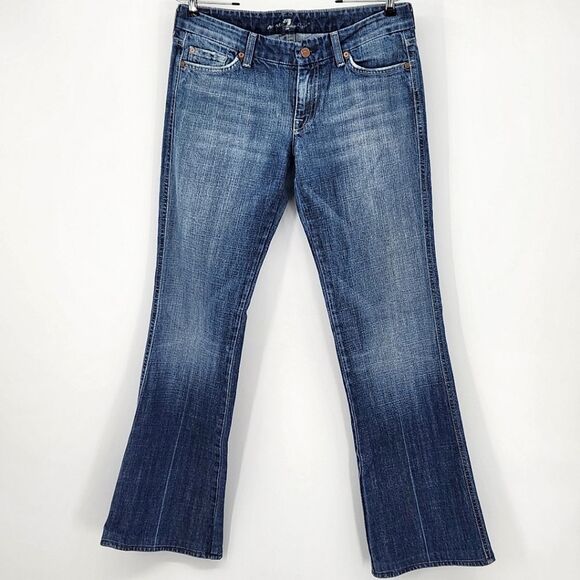 7 For All Mankind Rhinestone A Pocket Y2K  Low Rise Flare Denim Jeans 28 Blue - Picture 1 of 14